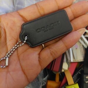 Coach Black Leather Keychain Tag